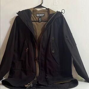 10.Deep Black and Tan Hooded Jacket Size Large Black